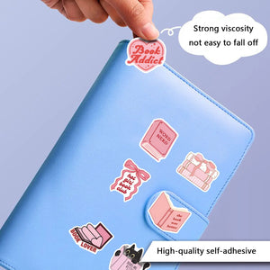 Pink bookish aesthetic stickers with girly cartoon artwork