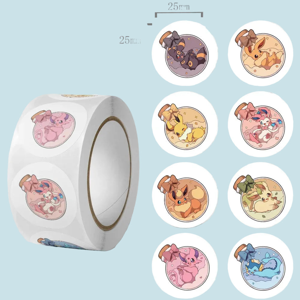 Kawaii anime cartoon character stickers roll with multiple cute designs