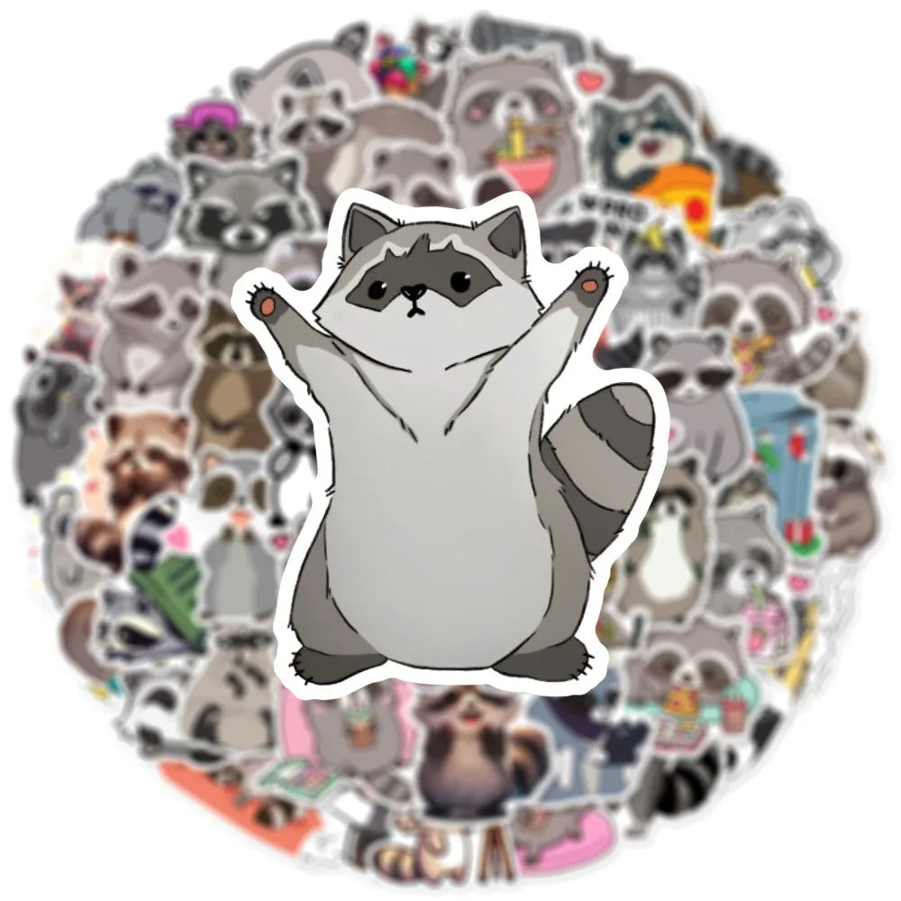 Kawaii raccoon animal stickers with adorable cartoon artwork