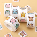 Kawaii round sticker roll with 500 waterproof PVC stickers in cute aesthetic designs for crafts and decoration