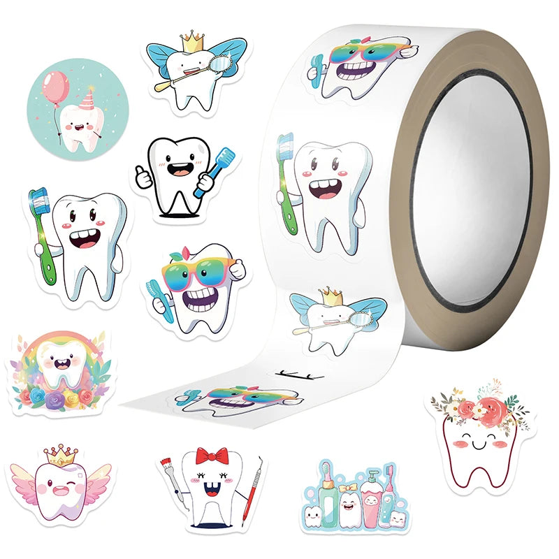 Kids dental stickers used by parents and teachers to reward daily brushing routines