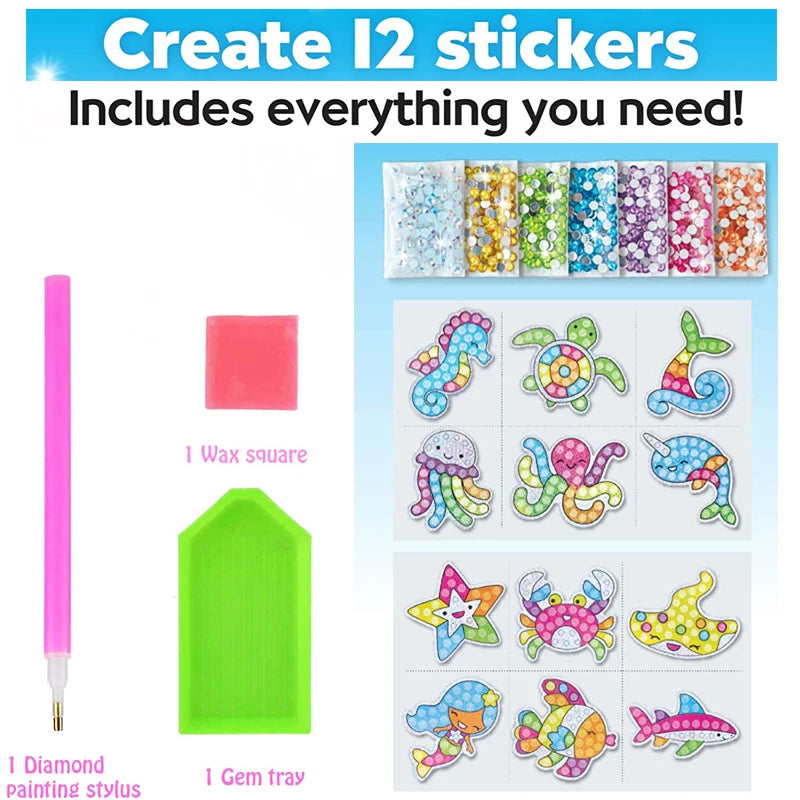 Kids diamond painting sticker craft kit with colorful unicorn and animal designs