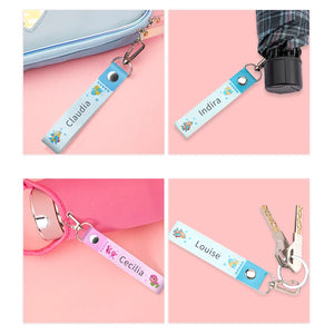 close up of personalized kids name keychain