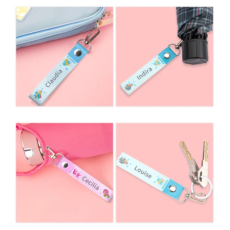 close up of personalized kids name keychain