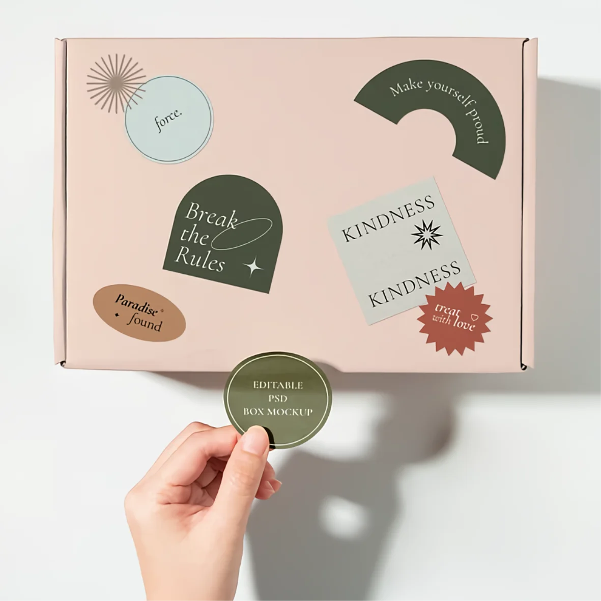 Kraft, white, and transparent paper stickers printed with custom designs