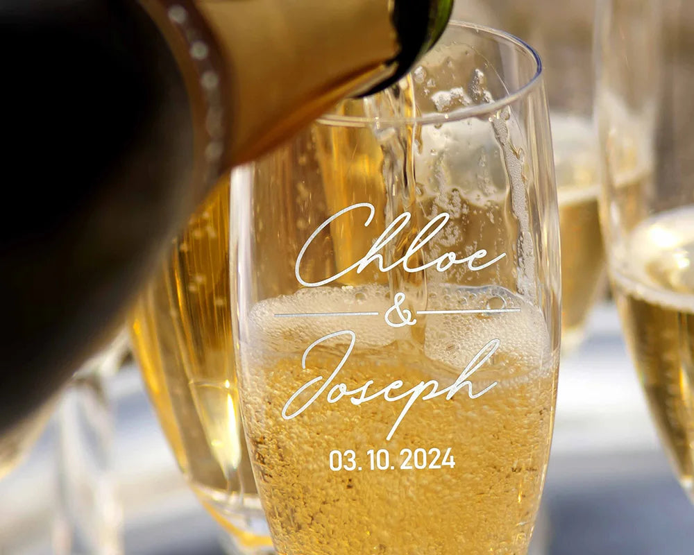 Personalized champagne glasses for anniversary celebrations and special moments