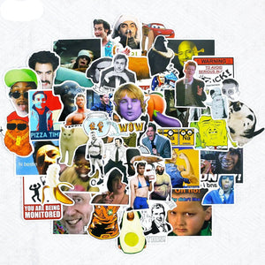 Funny classic meme stickers available in 10, 30, and 50 piece packs
