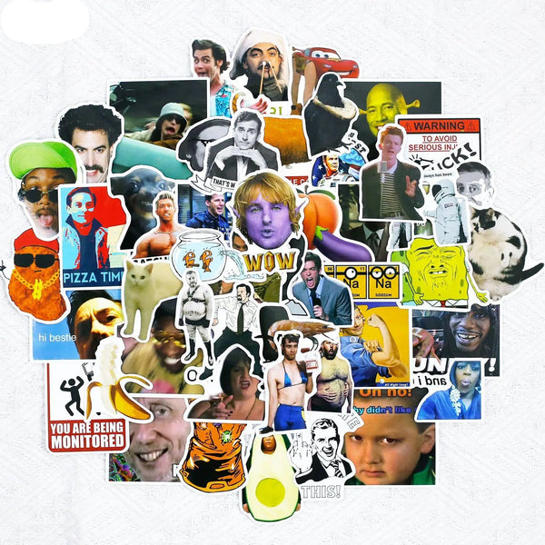 Funny classic meme stickers available in 10, 30, and 50 piece packs