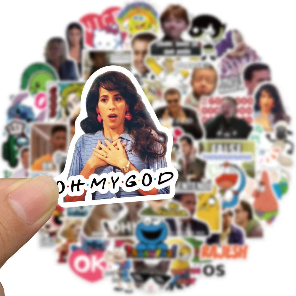 Funny meme stickers applied on a laptop for creative and personalized decor