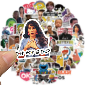 Funny meme stickers applied on a laptop for creative and personalized decor