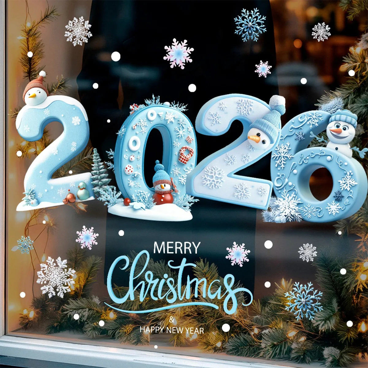 Merry Christmas 2026 window curtain sticker with snowflake holiday decoration