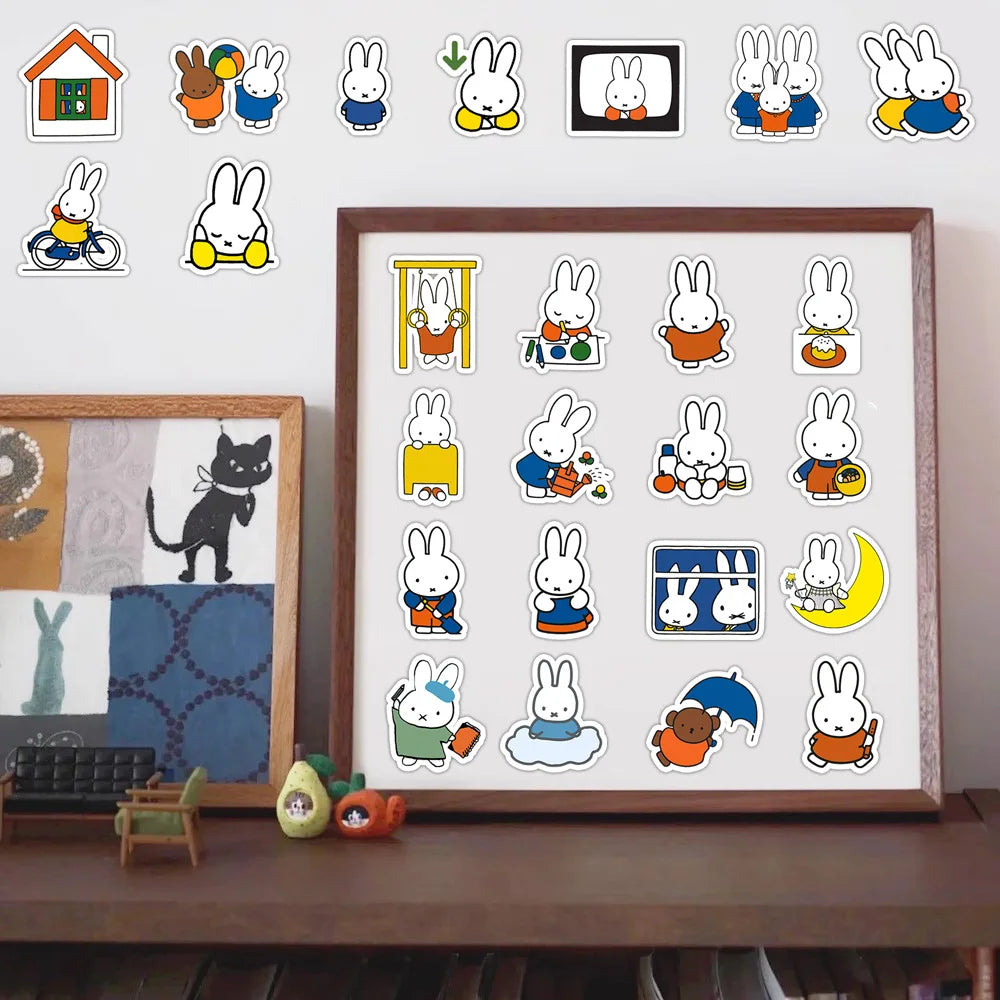 Miffy cartoon stickers for kids with cute bunny illustrations