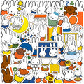 Miffy kawaii cartoon sticker pack with cute bunny characters in colorful outfits
