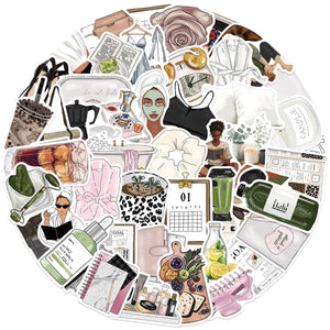 Minimal kawaii clean girl stickers with soft neutral and aesthetic elements