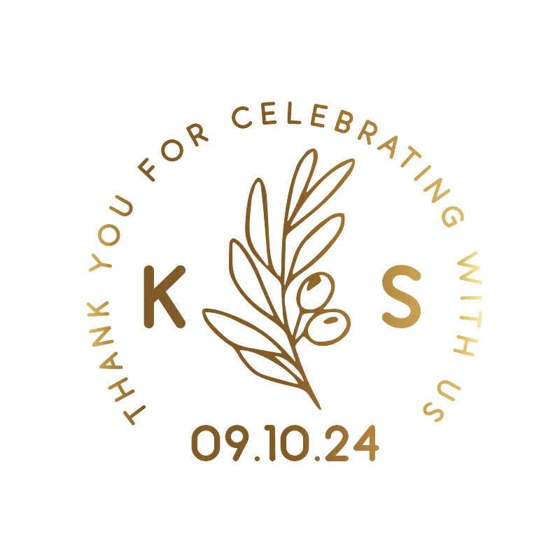 Modern style gold foil clear stickers with couple names for weddings