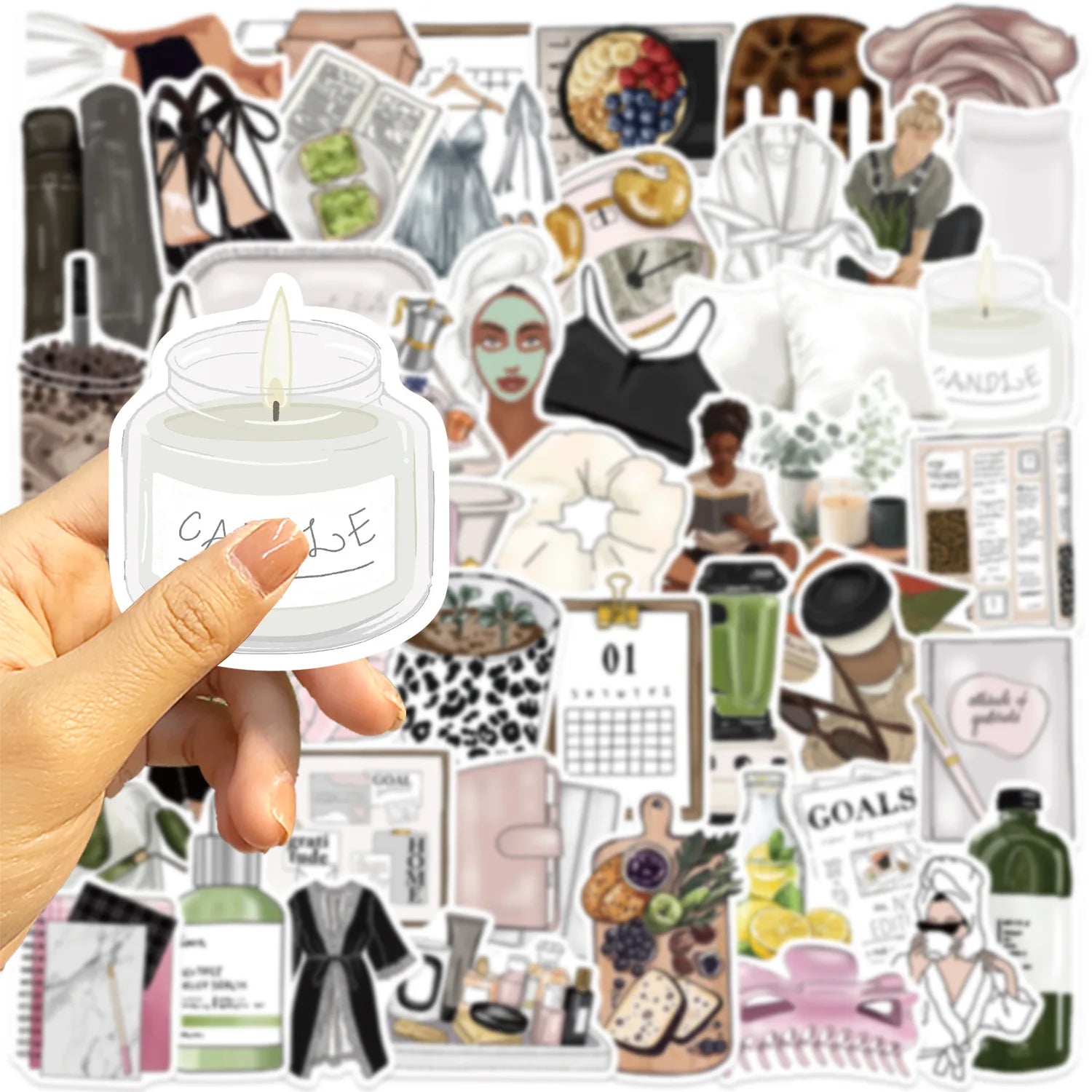 Neutral tone clean girl sticker collection with cozy and modern aesthetic style
