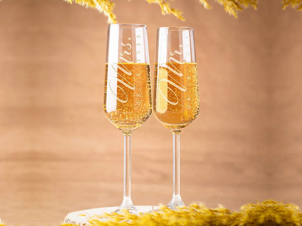 Personalized champagne glasses for anniversary celebrations and special moments