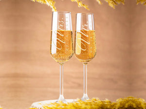 Personalized champagne glasses for anniversary celebrations and special moments