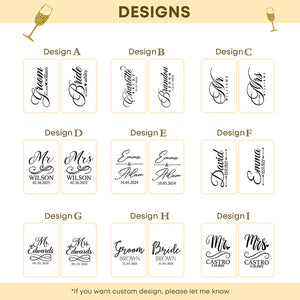 Font and name engraving styles available for custom champagne glasses