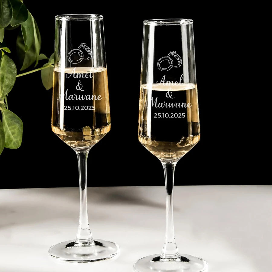 Personalized champagne glass set of 2 for weddings and anniversaries