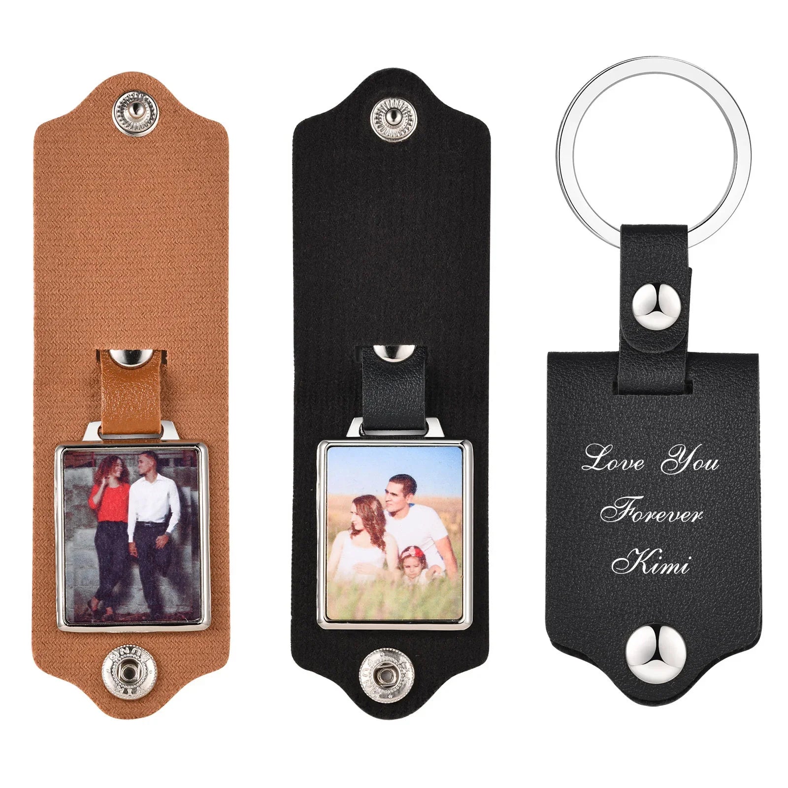 Personalized leather photo keychain with custom picture gift for him