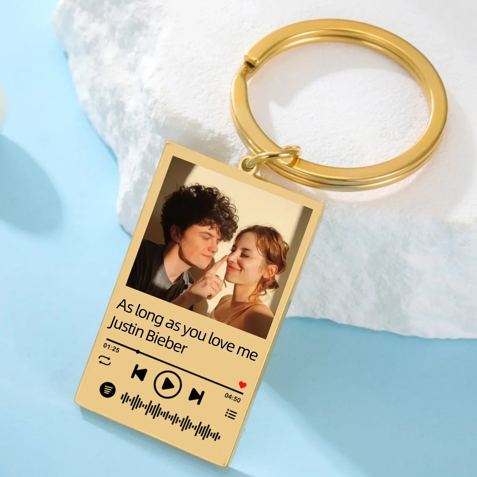 personalized music photo keychain gift for couples