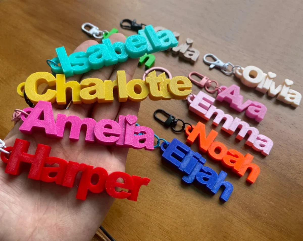 personalized name acrylic keychains in colorful 3d letters