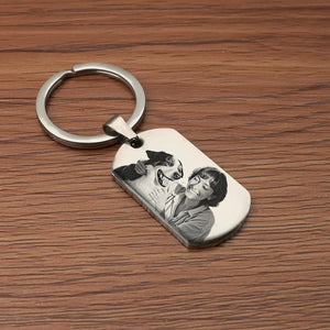 Personalized photo keychain gift for couples in stainless steel