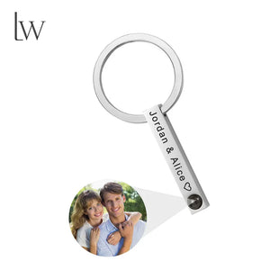 personalized photo keychain with date and names engraving