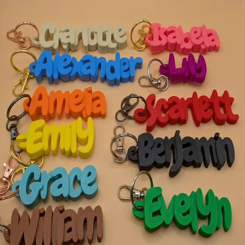 personalized square name keychain with modern design