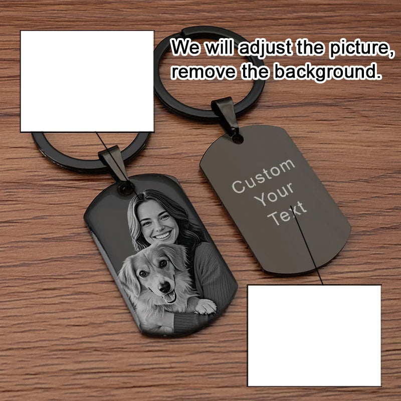 Personalized stainless steel photo keychain with custom image