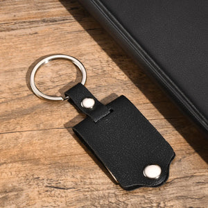 leather texture detail of personalized photo keychain