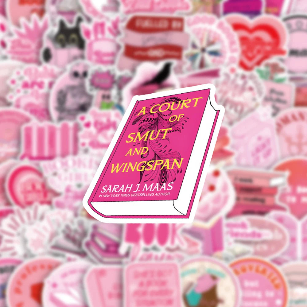 pink bookish sticker with aesthetic romance book design