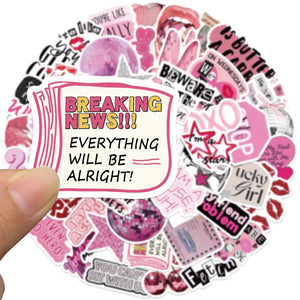 Cute pink cartoon girl stickers pack for laptops, phones, journals, and DIY craft