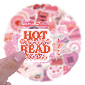 Pink reading aesthetic stickers for journals, laptops, and DIY crafts