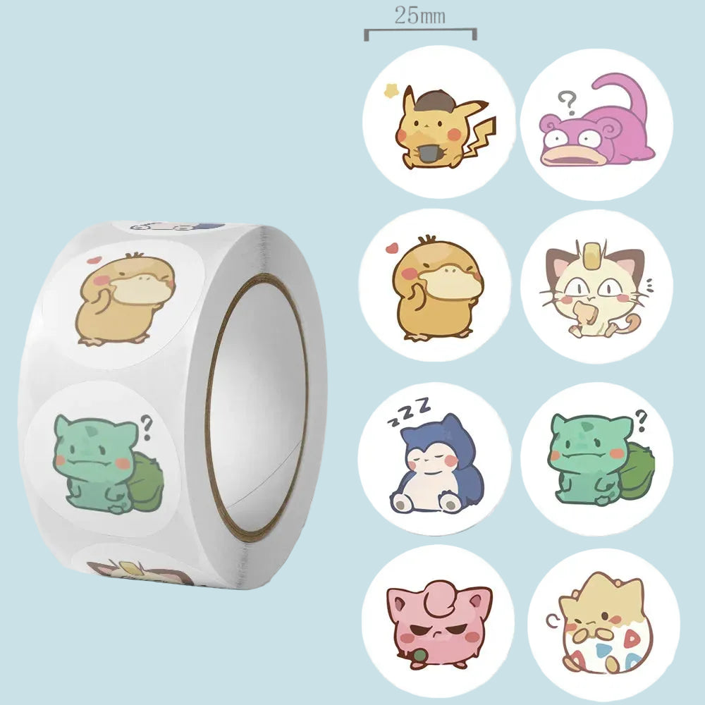 Anime Eevee character stickers roll 25mm round waterproof PVC decals