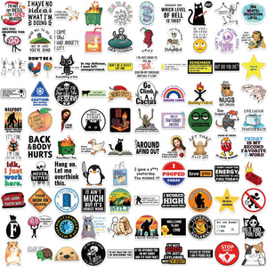 Waterproof prank meme stickers applied on a helmet with colorful graffiti designs