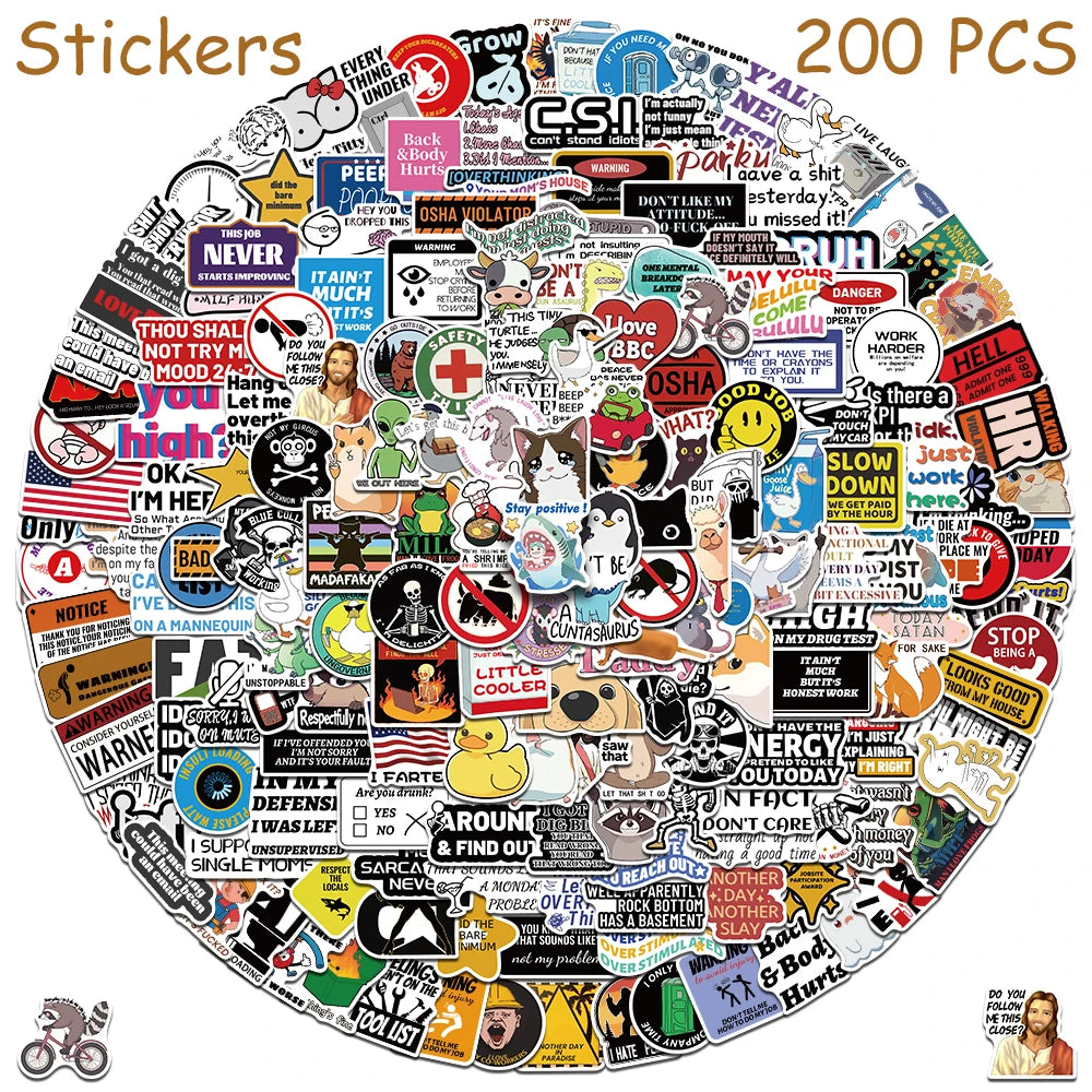 large pack of prank meme stickers with colorful designs