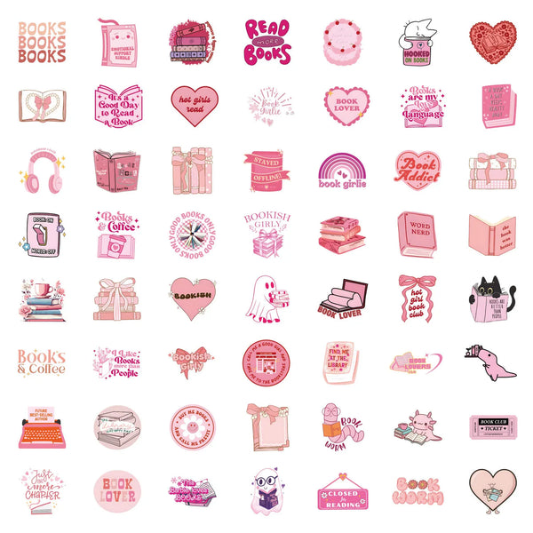 Pink romance reader stickers with bookish and cozy reading themes