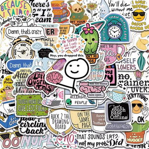 Sarcastic kawaii graffiti sticker collage with funny quotes and cartoon characters
