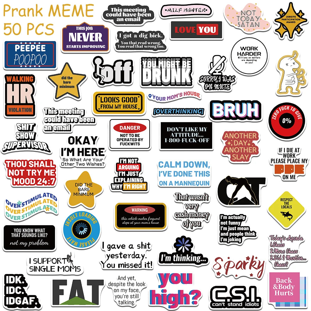 sarcastic prank meme stickers with humorous phrases