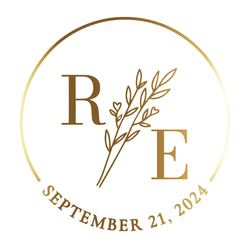 Gold foil clear stickers with couple names in elegant script font