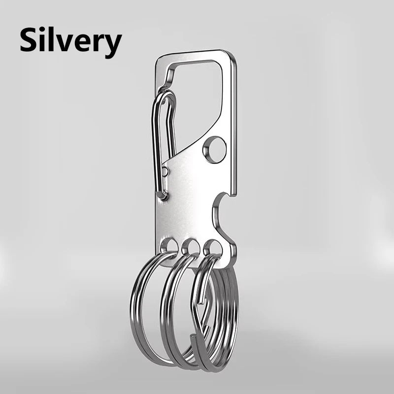 silvery stainless steel keychain hook with multiple rings