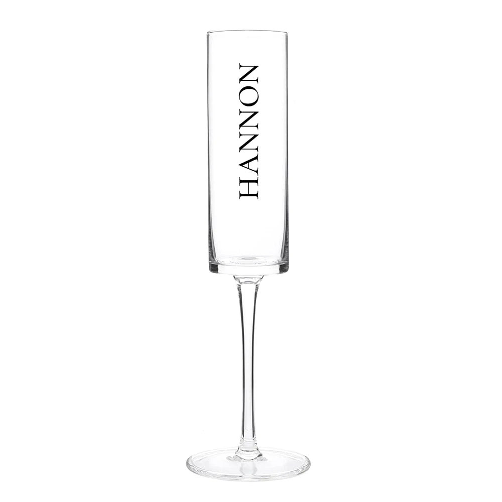 Personalized champagne flutes with sleek stem and clear glass finish