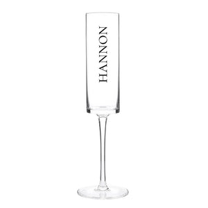 Personalized champagne flutes with sleek stem and clear glass finish