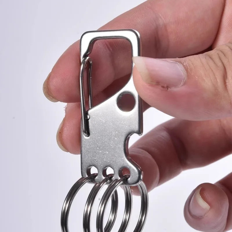 close up view of stainless steel engraved keyring



