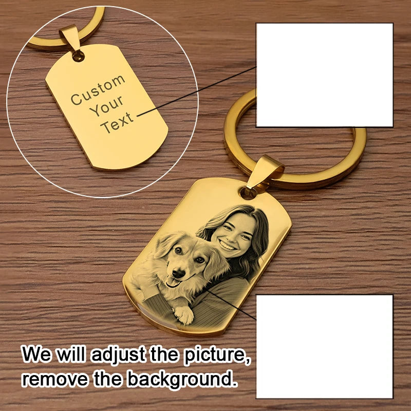Personalized stainless steel photo keychain for everyday use on keys