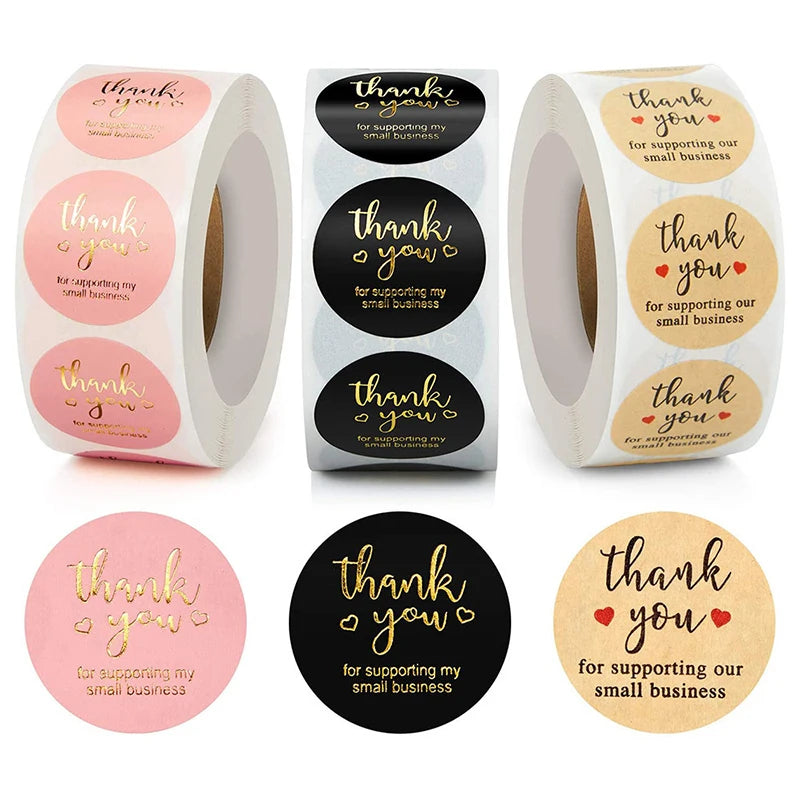 500 pcs thank you stickers roll with floral design, 1 inch round labels for gifts and packaging