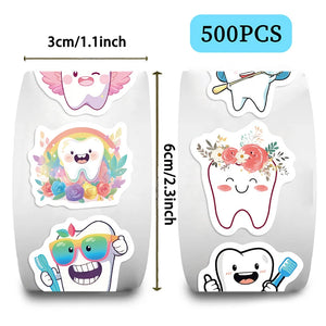 Tooth shaped stickers used for oral health education and classroom reward charts