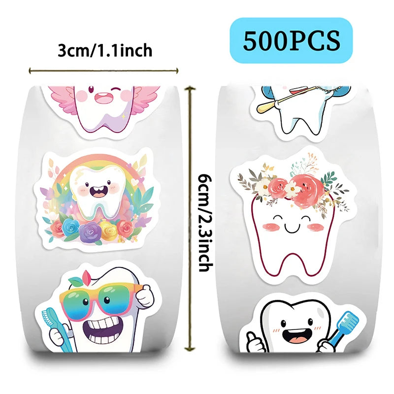 Tooth shaped stickers used for oral health education and classroom reward charts